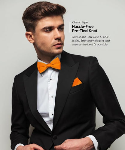 Solid Bow Tie & Pocket Square in a Box by Vittorio Farina (basic - bow - tie - hanky - orange) for Independent Retail Stores by Dubal Brothers
