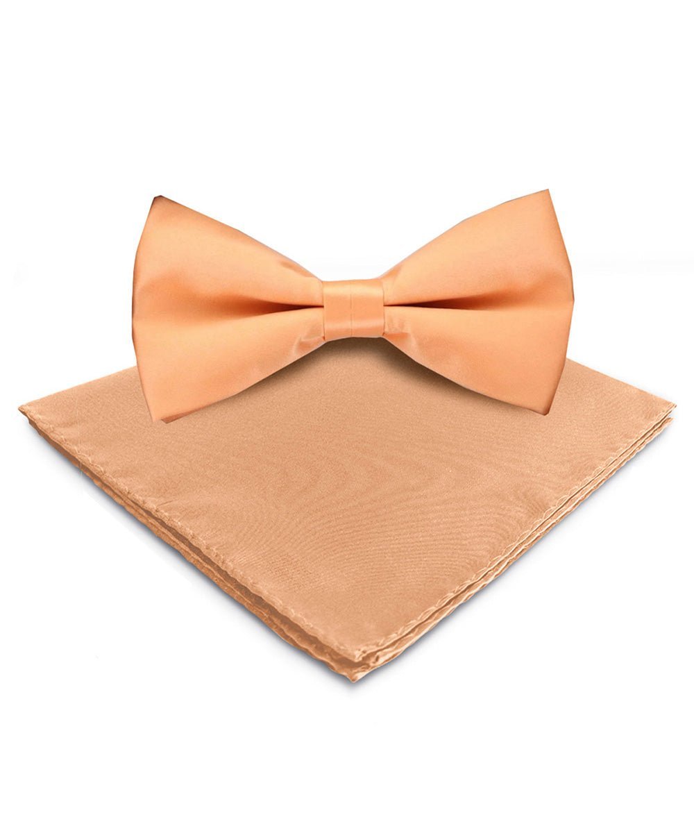 Solid Bow Tie & Pocket Square in a Box by Vittorio Farina (basic - bow - tie - hanky - peach) for Independent Retail Stores by Dubal Brothers