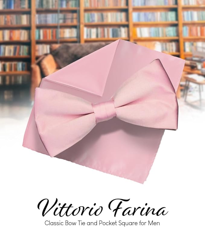 Solid Bow Tie & Pocket Square in a Box by Vittorio Farina (basic - bow - tie - hanky - pink) for Independent Retail Stores by Dubal Brothers