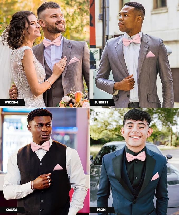 Solid Bow Tie & Pocket Square in a Box by Vittorio Farina (basic - bow - tie - hanky - pink) for Independent Retail Stores by Dubal Brothers