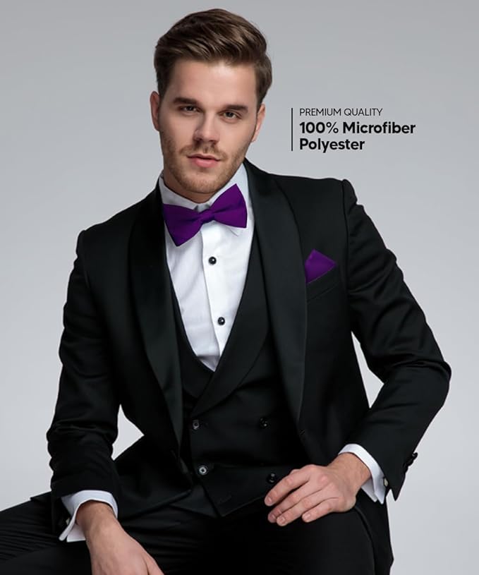 Solid Bow Tie & Pocket Square in a Box by Vittorio Farina (basic - bow - tie - hanky - purple) for Independent Retail Stores by Dubal Brothers