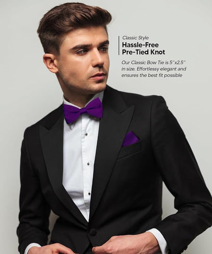 Solid Bow Tie & Pocket Square in a Box by Vittorio Farina (basic - bow - tie - hanky - purple) for Independent Retail Stores by Dubal Brothers