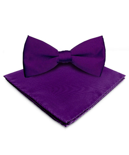 Solid Bow Tie & Pocket Square in a Box by Vittorio Farina (basic - bow - tie - hanky - purple) for Independent Retail Stores by Dubal Brothers