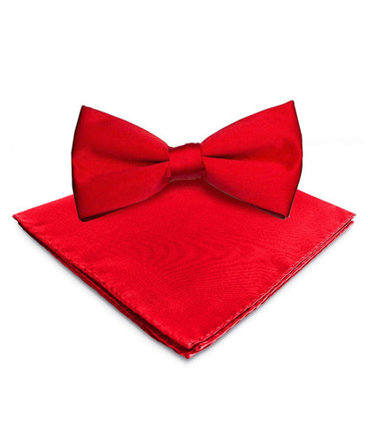 Solid Bow Tie & Pocket Square in a Box by Vittorio Farina (basic - bow - tie - hanky - red) for Independent Retail Stores by Dubal Brothers