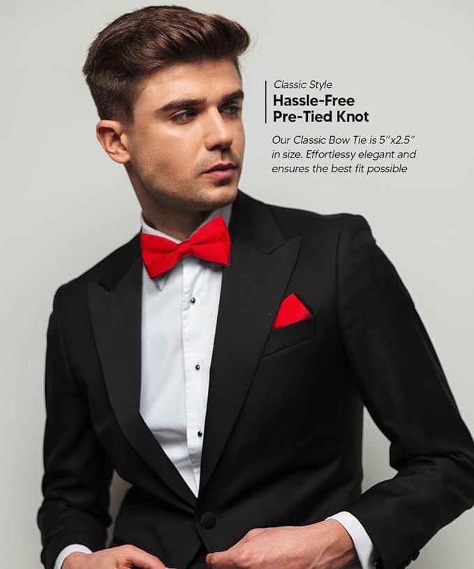 Solid Bow Tie & Pocket Square in a Box by Vittorio Farina (basic - bow - tie - hanky - red) for Independent Retail Stores by Dubal Brothers