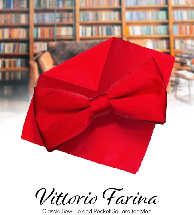 Solid Bow Tie & Pocket Square in a Box by Vittorio Farina (basic - bow - tie - hanky - red) for Independent Retail Stores by Dubal Brothers