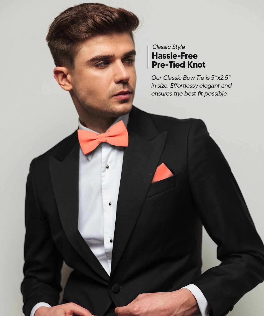 Solid Bow Tie & Pocket Square in a Box by Vittorio Farina (basic - bow - tie - hanky - rose - gold) for Independent Retail Stores by Dubal Brothers