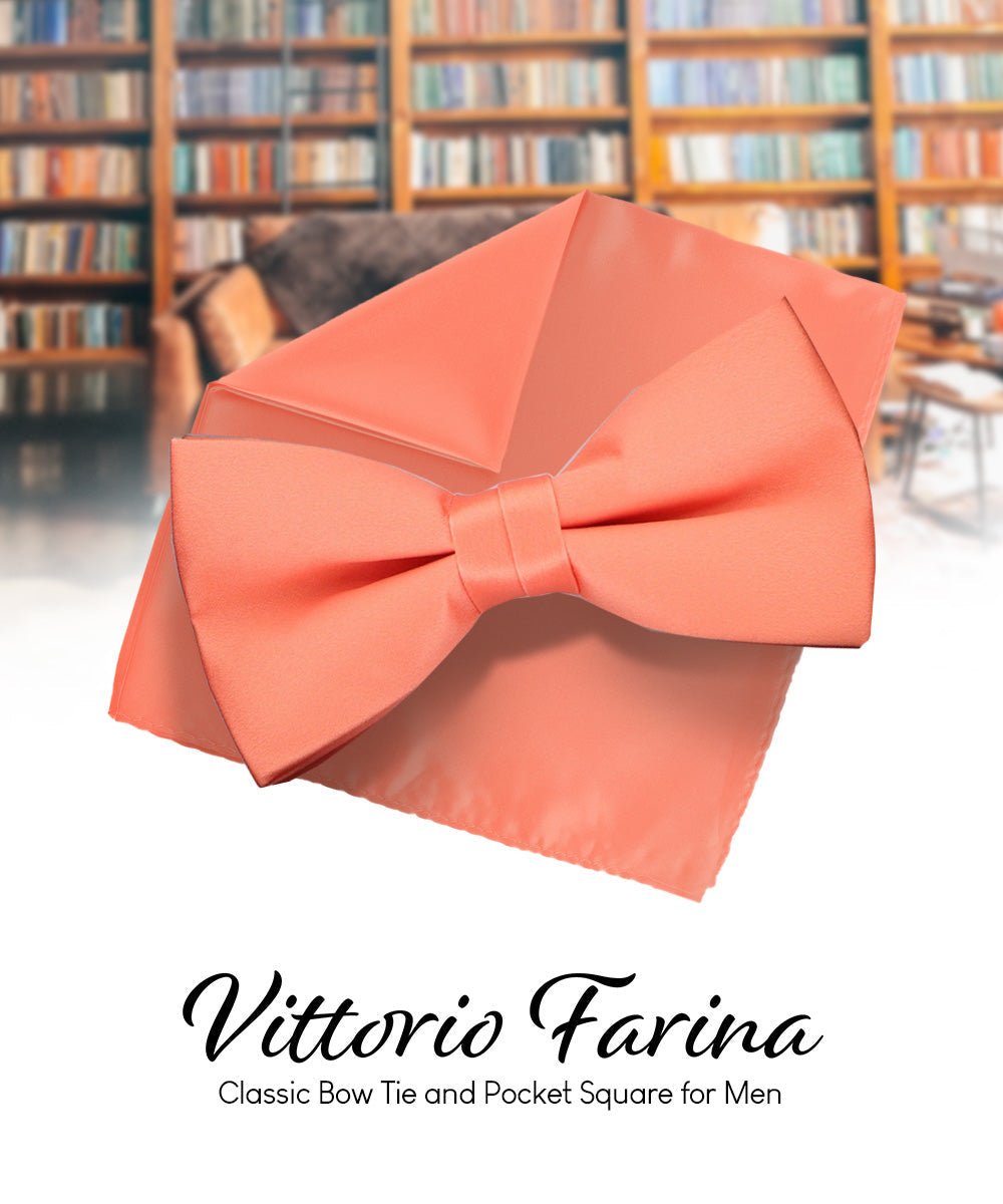 Solid Bow Tie & Pocket Square in a Box by Vittorio Farina (basic - bow - tie - hanky - rose - gold) for Independent Retail Stores by Dubal Brothers