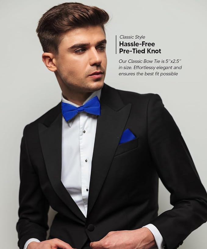 Solid Bow Tie & Pocket Square in a Box by Vittorio Farina (basic - bow - tie - hanky - royal) for Independent Retail Stores by Dubal Brothers