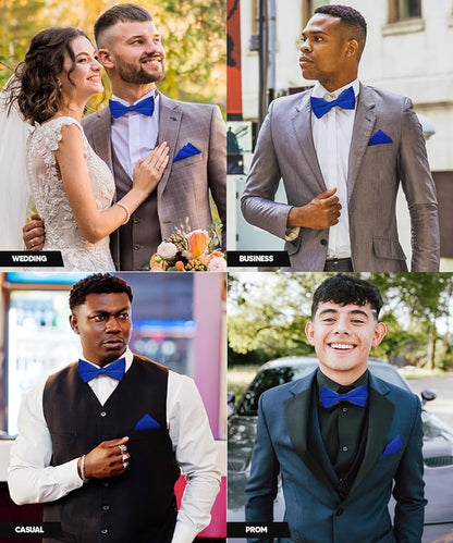 Solid Bow Tie & Pocket Square in a Box by Vittorio Farina (basic - bow - tie - hanky - royal) for Independent Retail Stores by Dubal Brothers