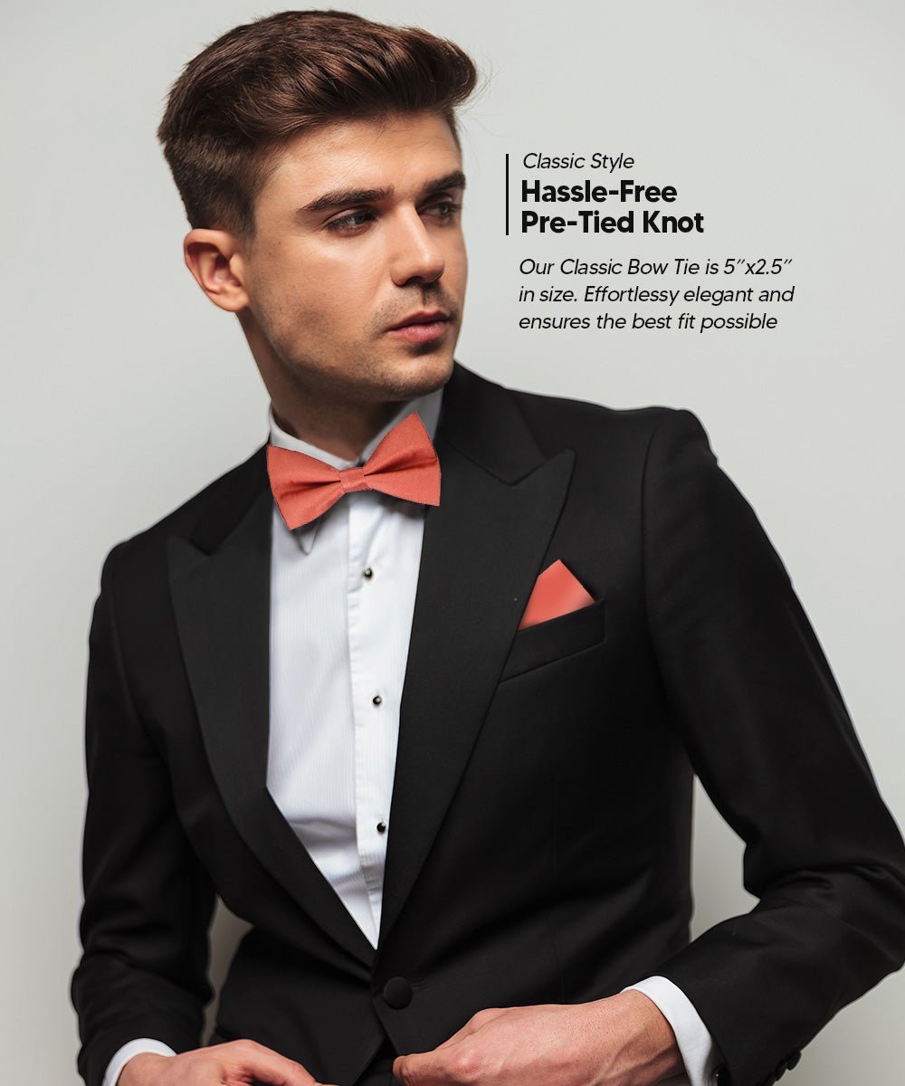 Solid Bow Tie & Pocket Square in a Box by Vittorio Farina (basic - bow - tie - hanky - rust) for Independent Retail Stores by Dubal Brothers