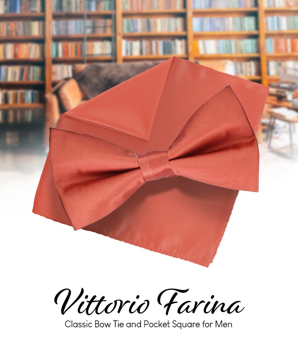 Solid Bow Tie & Pocket Square in a Box by Vittorio Farina (basic - bow - tie - hanky - rust) for Independent Retail Stores by Dubal Brothers