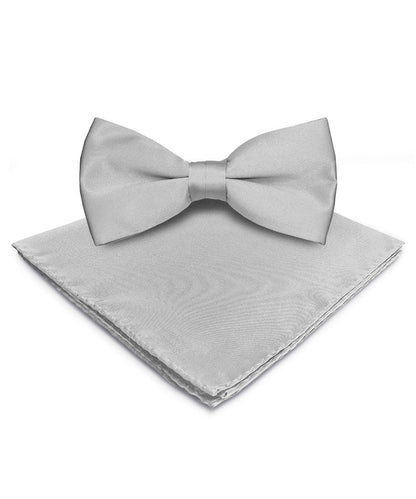 Solid Bow Tie & Pocket Square in a Box by Vittorio Farina (basic - bow - tie - hanky - silver) for Independent Retail Stores by Dubal Brothers