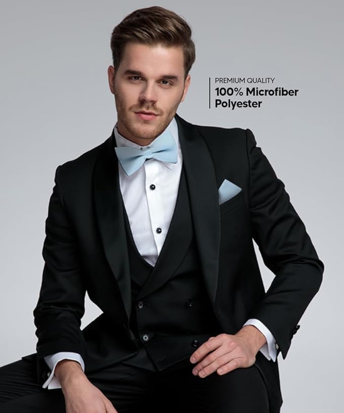 Solid Bow Tie & Pocket Square in a Box by Vittorio Farina (basic - bow - tie - hanky - sky) for Independent Retail Stores by Dubal Brothers