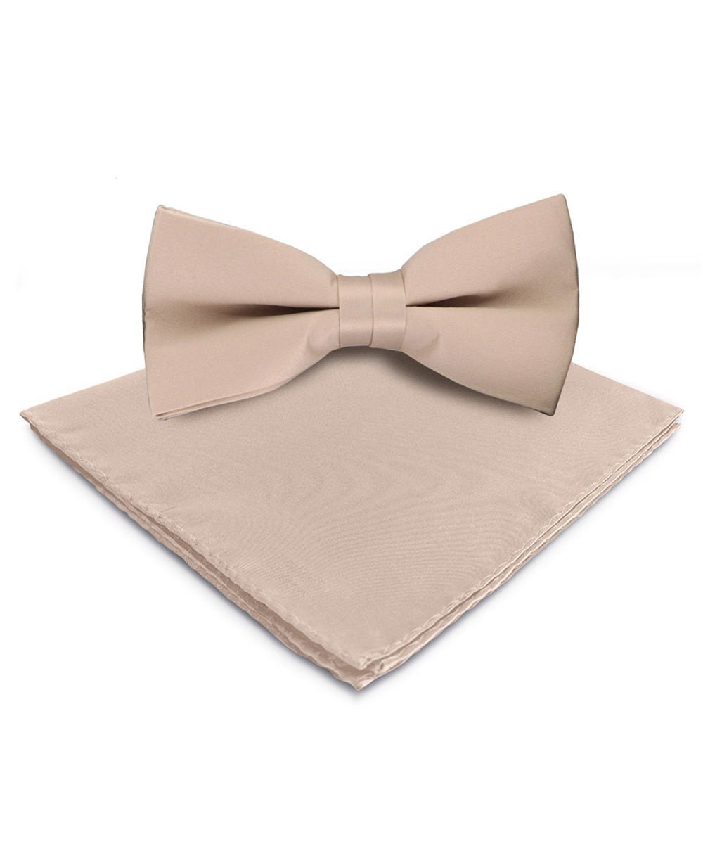Solid Bow Tie & Pocket Square in a Box by Vittorio Farina (basic - bow - tie - hanky - taupe) for Independent Retail Stores by Dubal Brothers