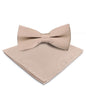 Solid Bow Tie & Pocket Square in a Box by Vittorio Farina (basic - bow - tie - hanky - taupe) for Independent Retail Stores by Dubal Brothers
