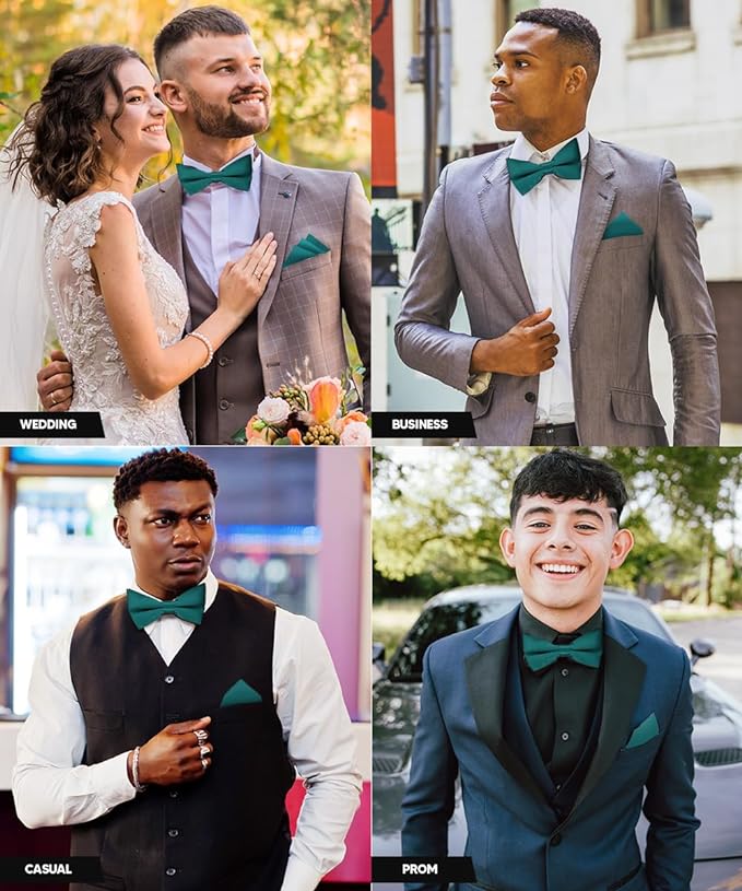 Solid Bow Tie & Pocket Square in a Box by Vittorio Farina (basic - bow - tie - hanky - teal) for Independent Retail Stores by Dubal Brothers