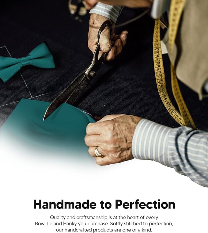 Solid Bow Tie & Pocket Square in a Box by Vittorio Farina (basic - bow - tie - hanky - teal) for Independent Retail Stores by Dubal Brothers