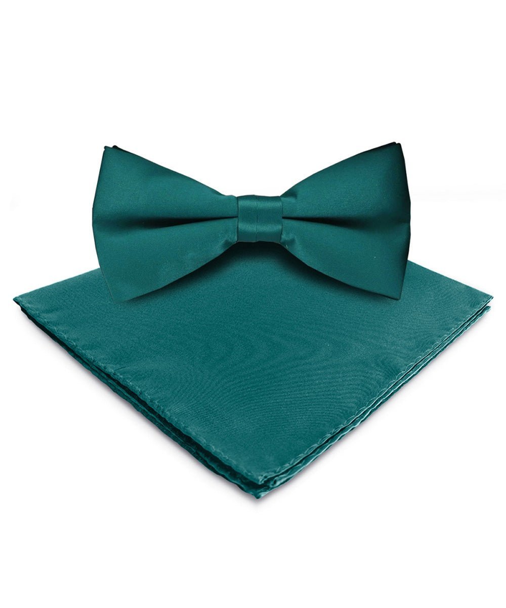 Solid Bow Tie & Pocket Square in a Box by Vittorio Farina (basic - bow - tie - hanky - teal) for Independent Retail Stores by Dubal Brothers