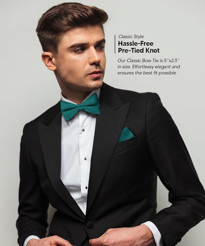 Solid Bow Tie & Pocket Square in a Box by Vittorio Farina (basic - bow - tie - hanky - teal) for Independent Retail Stores by Dubal Brothers