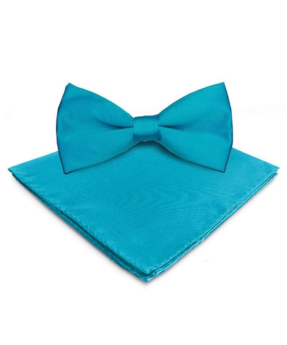 Solid Bow Tie & Pocket Square in a Box by Vittorio Farina (basic - bow - tie - hanky - turquoise) for Independent Retail Stores by Dubal Brothers