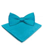 Solid Bow Tie & Pocket Square in a Box by Vittorio Farina (basic - bow - tie - hanky - turquoise) for Independent Retail Stores by Dubal Brothers