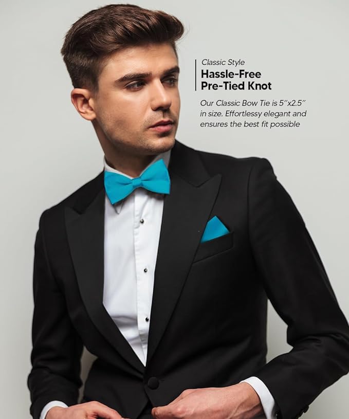 Solid Bow Tie & Pocket Square in a Box by Vittorio Farina (basic - bow - tie - hanky - turquoise) for Independent Retail Stores by Dubal Brothers