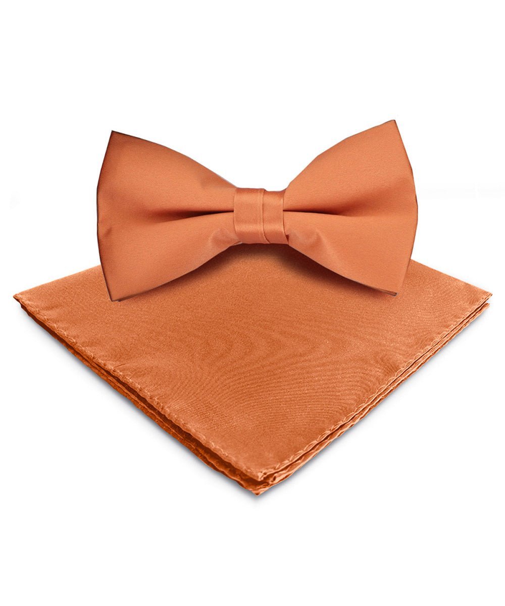 Solid Bow Tie & Pocket Square in a Box by Vittorio Farina (basic - bow - tie - hanky - UT - orange) for Independent Retail Stores by Dubal Brothers