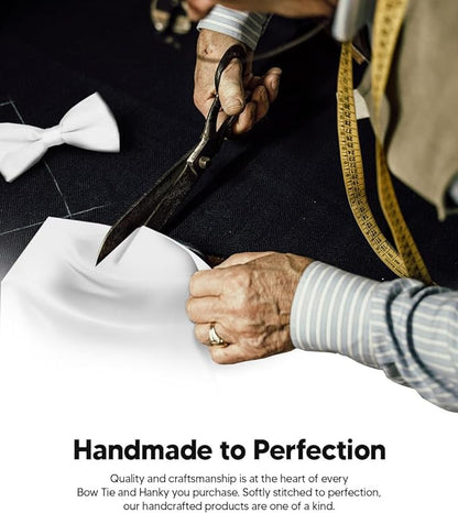 Solid Bow Tie & Pocket Square in a Box by Vittorio Farina (basic - bow - tie - hanky - white) for Independent Retail Stores by Dubal Brothers