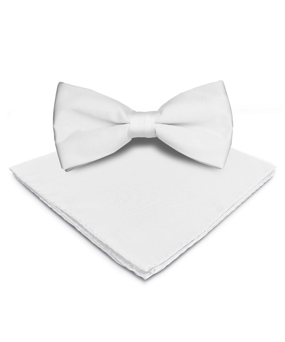 Solid Bow Tie & Pocket Square in a Box by Vittorio Farina (basic - bow - tie - hanky - white) for Independent Retail Stores by Dubal Brothers