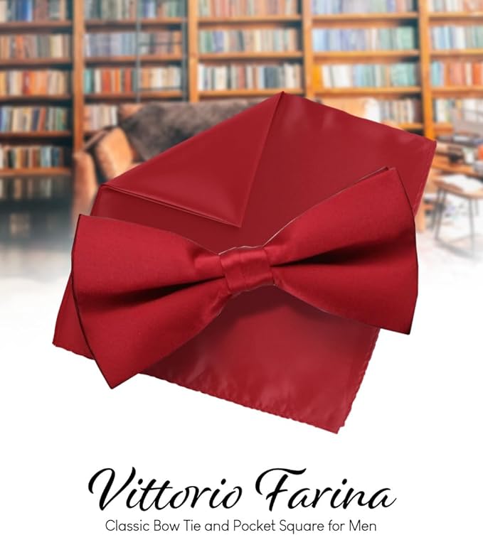 Solid Bow Tie & Pocket Square in a Box by Vittorio Farina (basic - bow - tie - hanky - wine) for Independent Retail Stores by Dubal Brothers