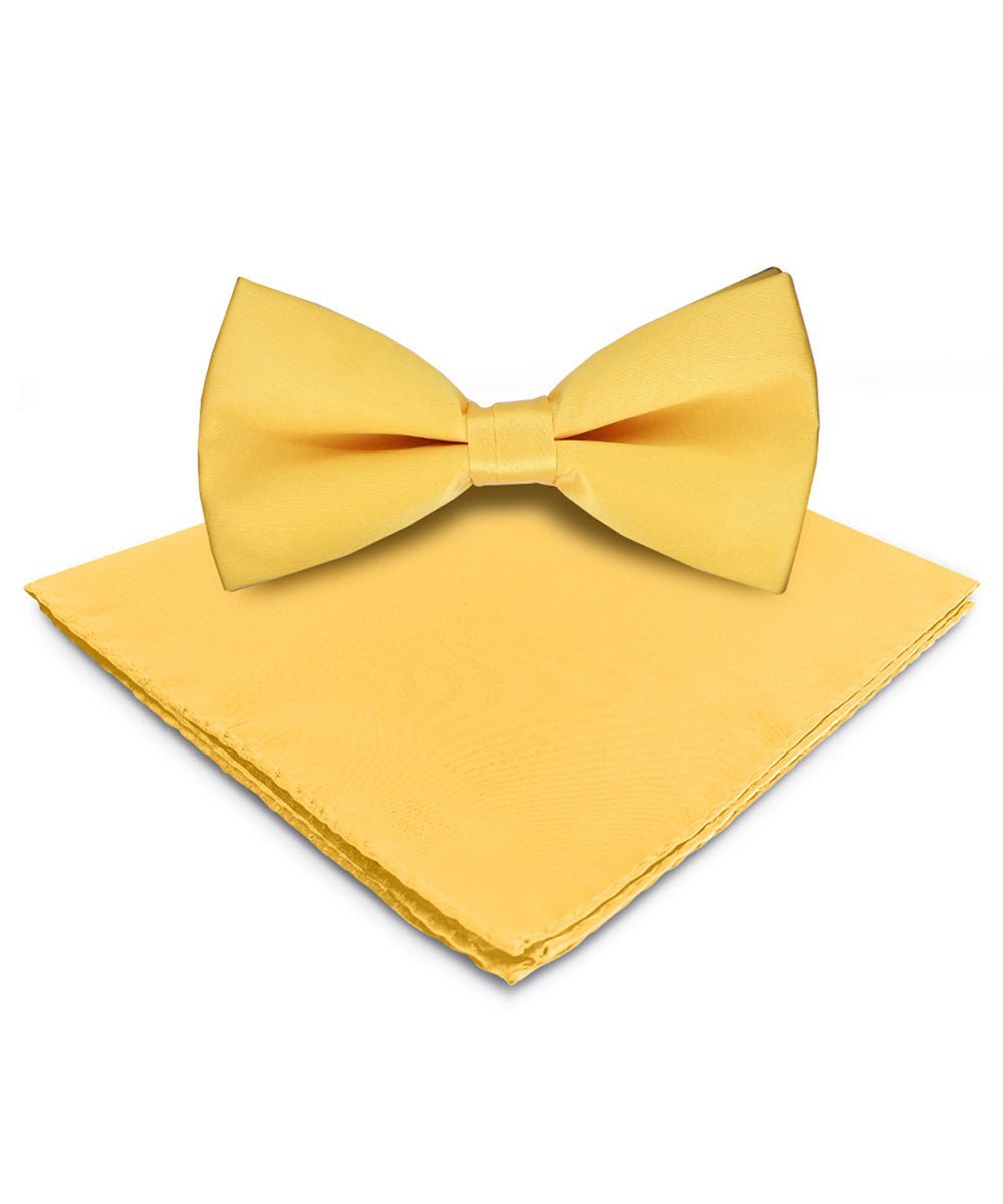 Solid Bow Tie & Pocket Square in a Box by Vittorio Farina (basic - bow - tie - hanky - yellow) for Independent Retail Stores by Dubal Brothers