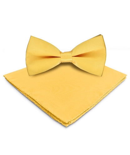 Solid Bow Tie & Pocket Square in a Box by Vittorio Farina (basic - bow - tie - hanky - yellow) for Independent Retail Stores by Dubal Brothers