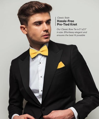 Solid Bow Tie & Pocket Square in a Box by Vittorio Farina (basic - bow - tie - hanky - yellow) for Independent Retail Stores by Dubal Brothers