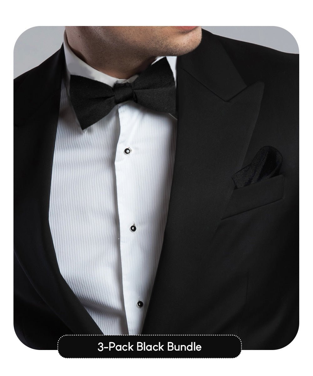 Solid Bow Tie & Pocket Square in a Box (Multipacks) by Vittorio Farina - Black - Wholesale Bow Tie & Pocket Square by Dubal Brothers