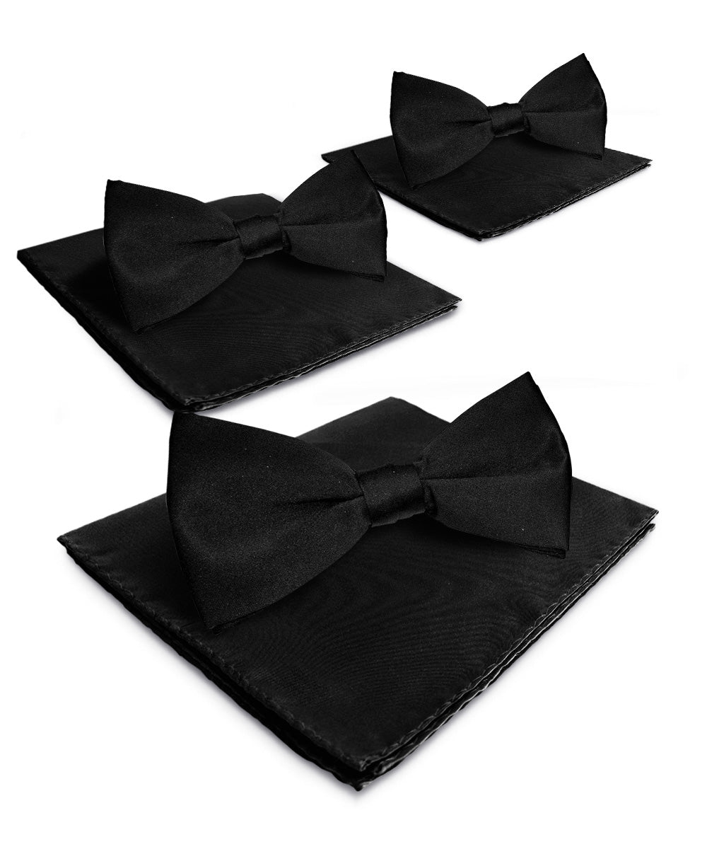 Solid Bow Tie & Pocket Square in a Box (Multipacks) by Vittorio Farina - Black - Wholesale Bow Tie & Pocket Square by Dubal Brothers