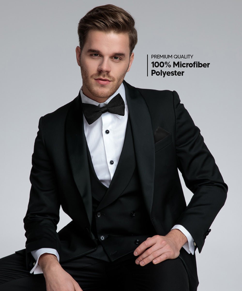 Solid Bow Tie & Pocket Square in a Box (Multipacks) by Vittorio Farina - Black - Wholesale Bow Tie & Pocket Square by Dubal Brothers