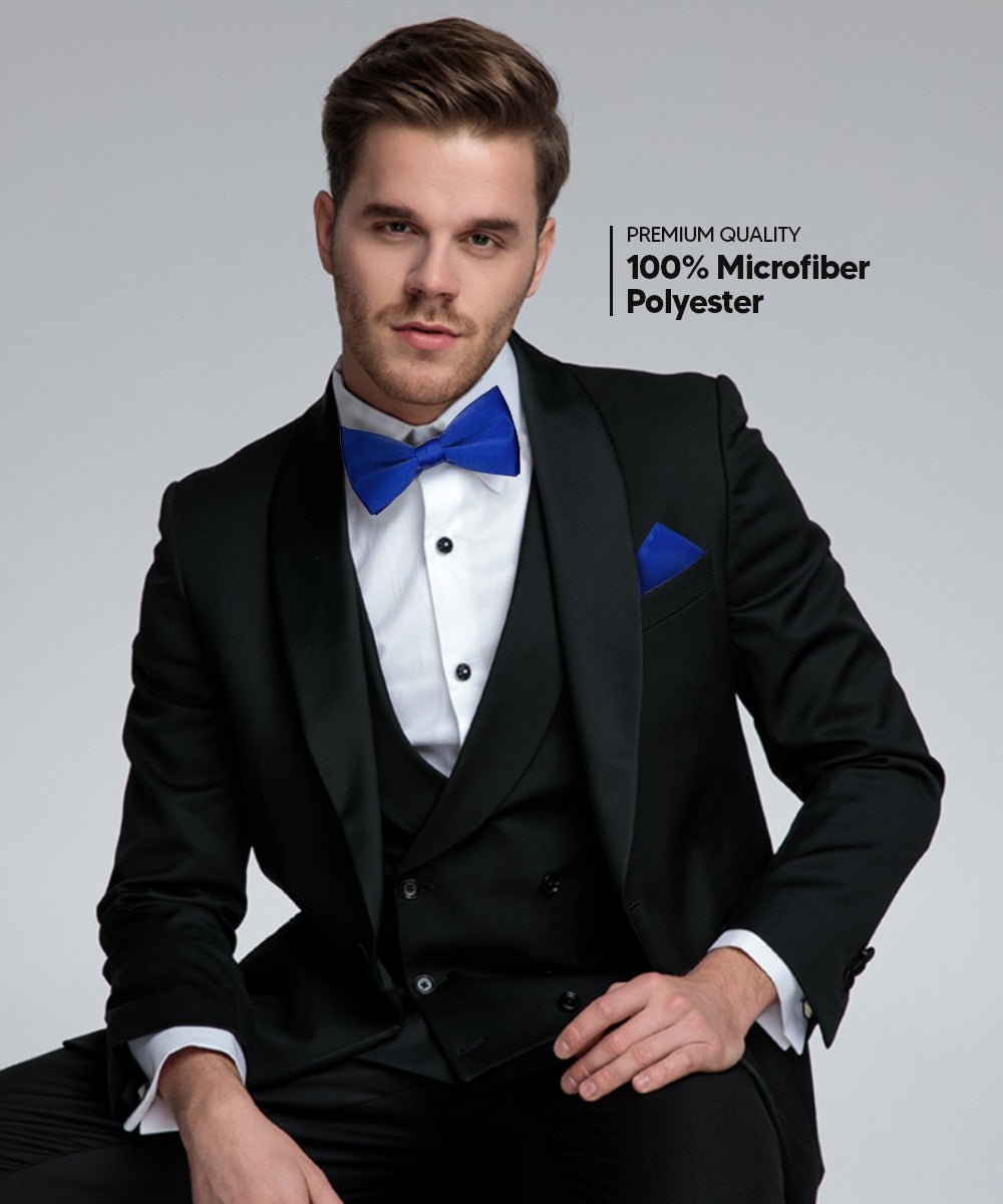 Solid Bow Tie & Pocket Square in a Box (Multipacks) by Vittorio Farina - Royal Blue/Navy Blue/Sky Blue - Wholesale Bow Tie & Pocket Square by Dubal Brothers