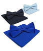 Solid Bow Tie & Pocket Square in a Box (Multipacks) by Vittorio Farina - Royal Blue/Navy Blue/Sky Blue - Wholesale Bow Tie & Pocket Square by Dubal Brothers