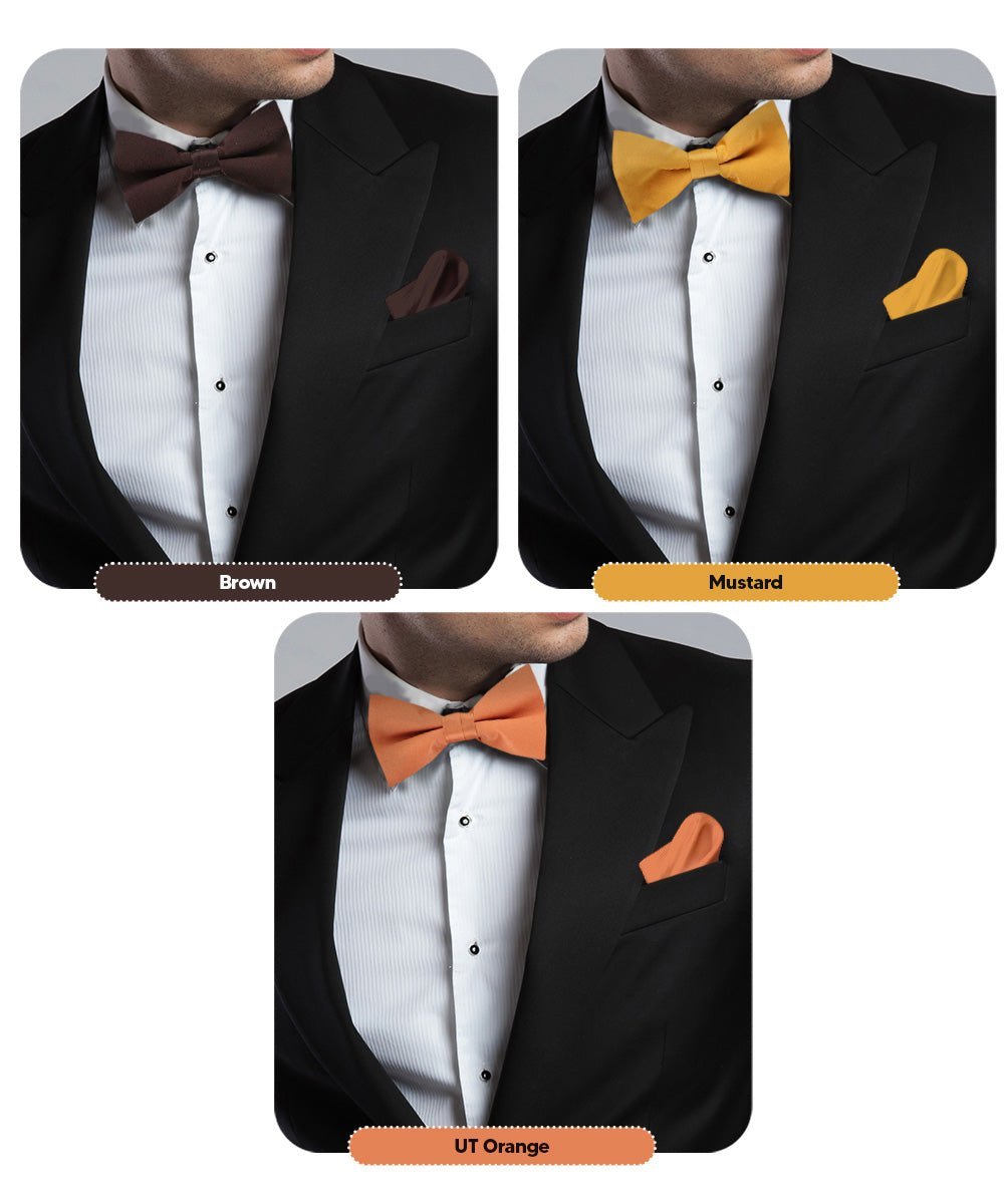 Solid Bow Tie & Pocket Square in a Box (Multipacks) by Vittorio Farina - Black - Wholesale Bow Tie & Pocket Square by Dubal Brothers