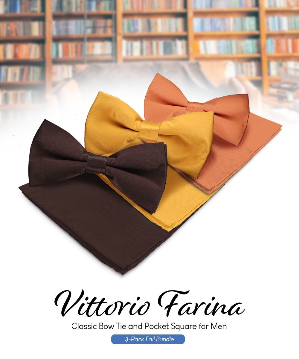 Solid Bow Tie & Pocket Square in a Box (Multipacks) by Vittorio Farina - Black - Wholesale Bow Tie & Pocket Square by Dubal Brothers