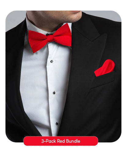 Solid Bow Tie & Pocket Square in a Box (Multipacks) by Vittorio Farina - Red - Wholesale Bow Tie & Pocket Square by Dubal Brothers