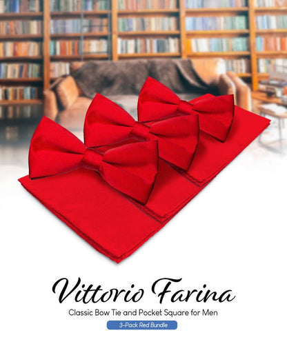 Solid Bow Tie & Pocket Square in a Box (Multipacks) by Vittorio Farina - Red - Wholesale Bow Tie & Pocket Square by Dubal Brothers