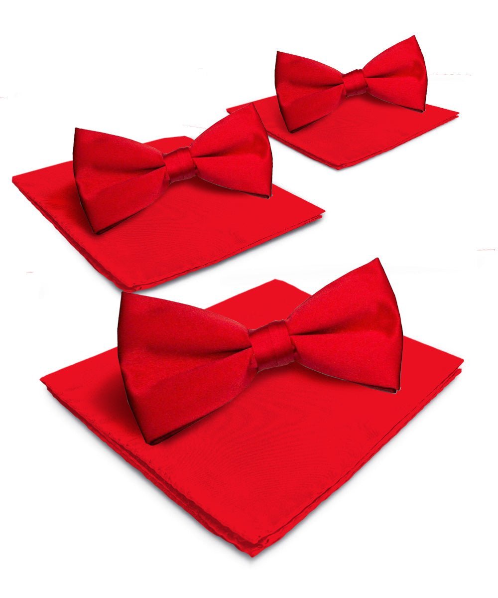 Solid Bow Tie & Pocket Square in a Box (Multipacks) by Vittorio Farina - Red - Wholesale Bow Tie & Pocket Square by Dubal Brothers