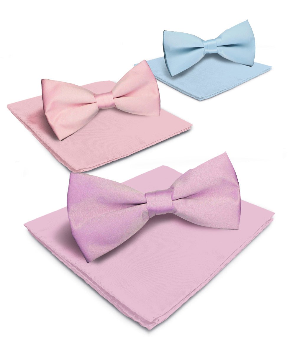 Solid Bow Tie & Pocket Square in a Box (Multipacks) by Vittorio Farina - Sky Blue/Pink/Lavender - Wholesale Bow Tie & Pocket Square by Dubal Brothers