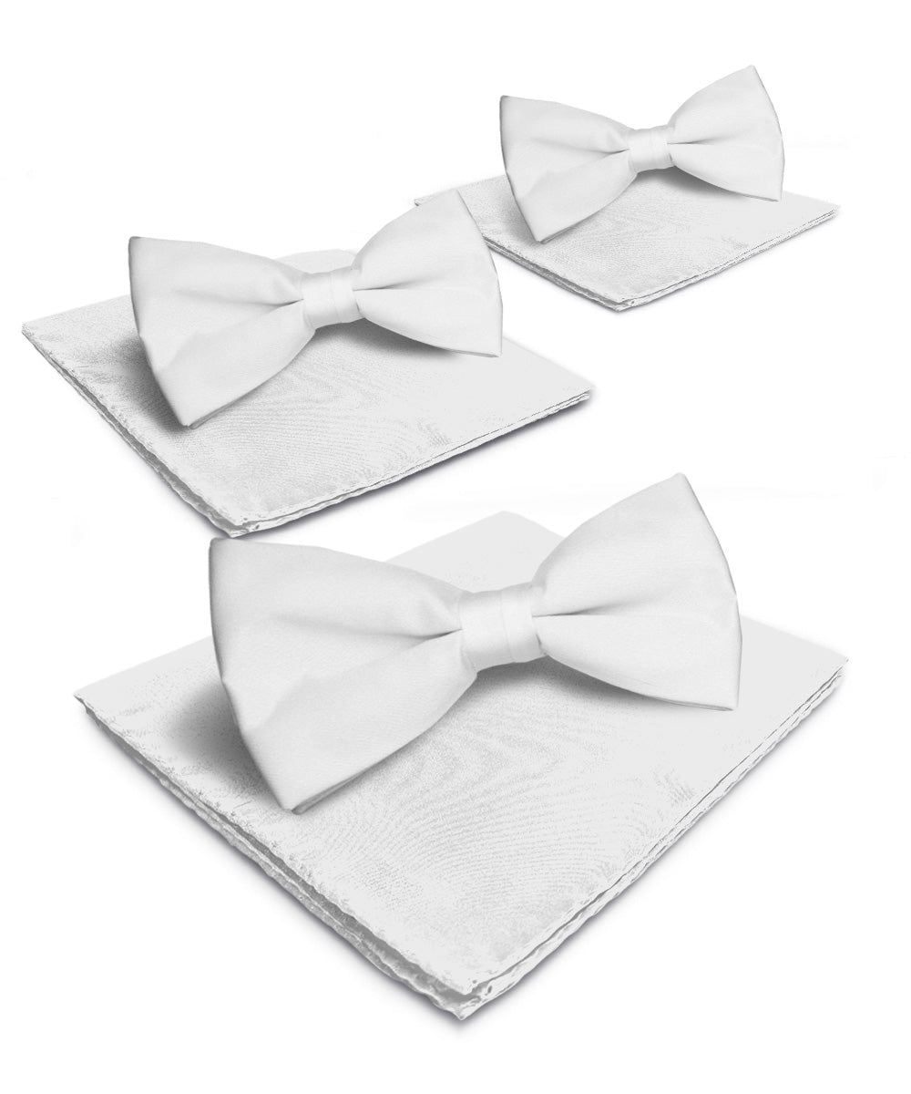 Solid Bow Tie & Pocket Square in a Box (Multipacks) by Vittorio Farina - White - Wholesale Bow Tie & Pocket Square by Dubal Brothers
