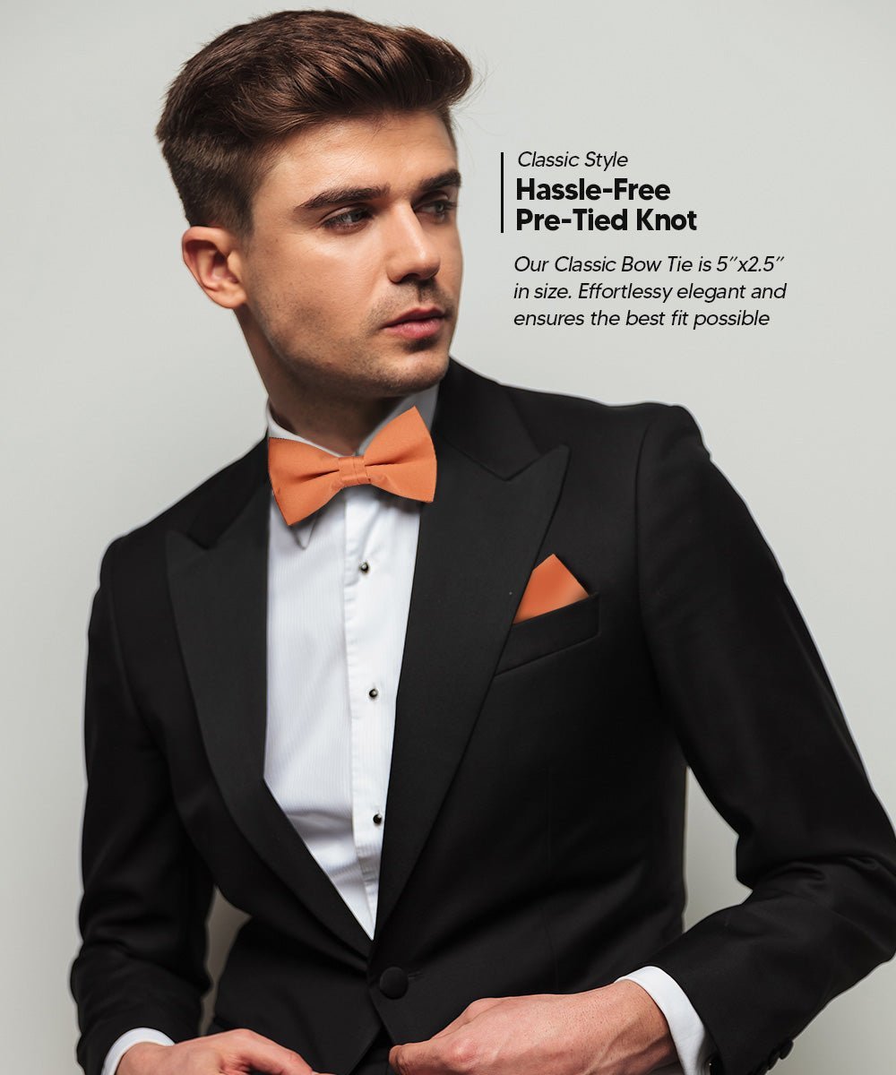 Solid Bow Tie & Pocket Square in a Box (Multipacks) by Vittorio Farina - Brown/Mustard/Burnt Orange/Rust Red/Navy Blue - Wholesale Bow Tie & Pocket Square by Dubal Brothers