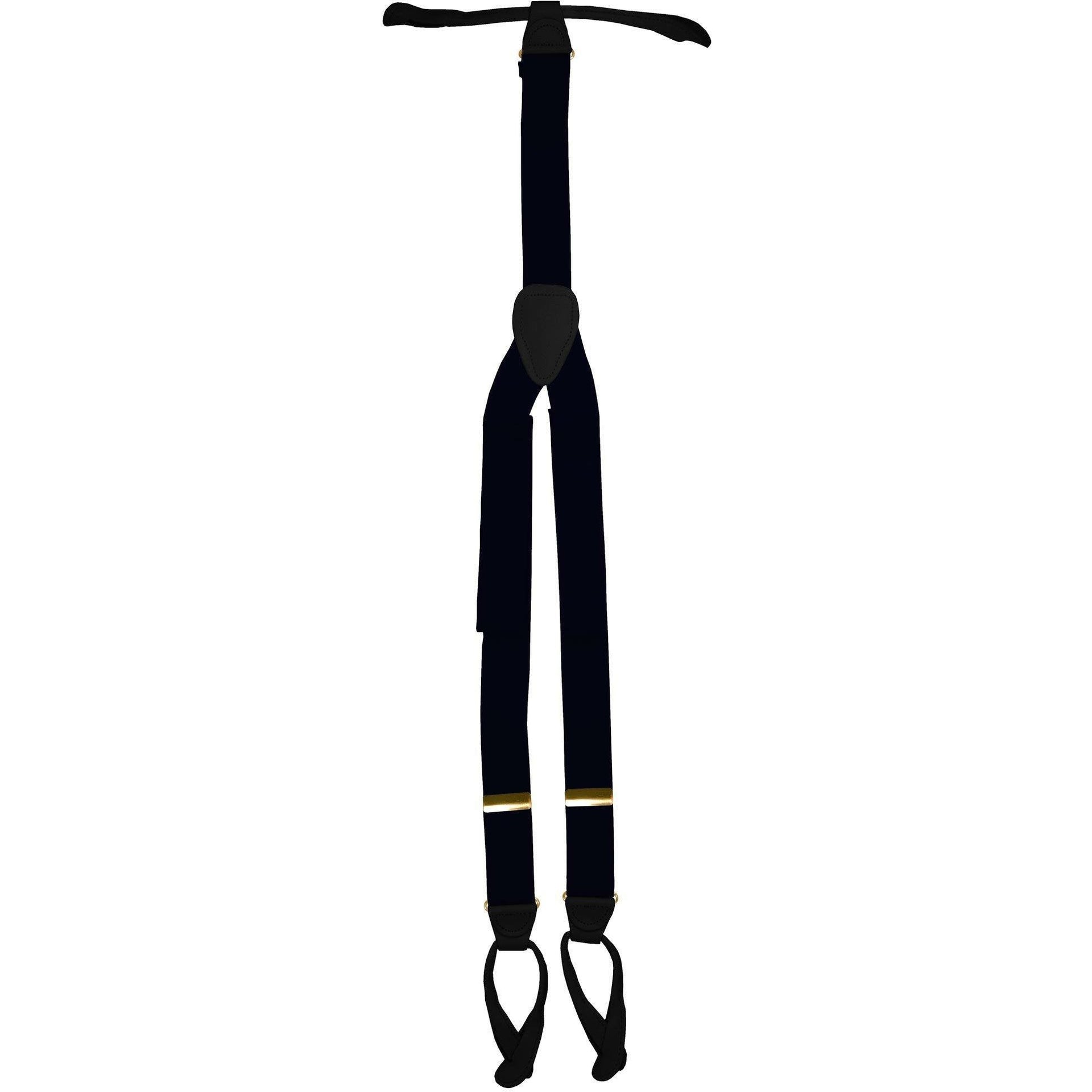 Solid Button End Suspenders with Gold or Silver Hardware in a Box by Vittorio Farina (SUSP_BE_GOLD_NAVY) for Independent Retail Stores by Dubal Brothers