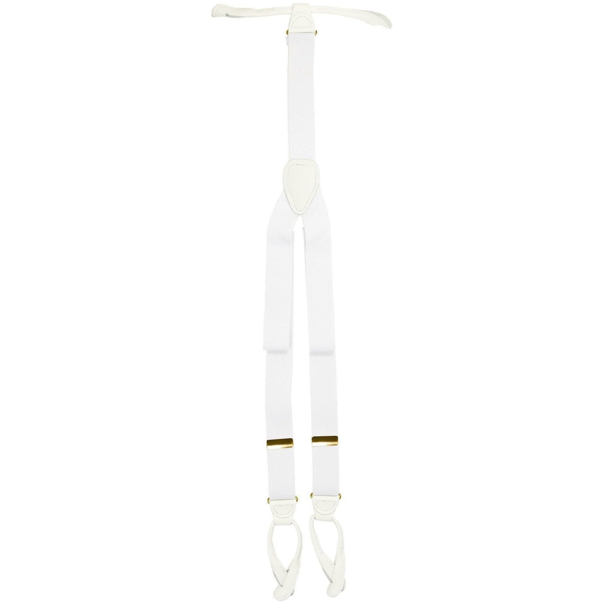 Solid Button End Suspenders with Gold or Silver Hardware in a Box by Vittorio Farina (SUSP_BE_GOLD_WHITE) for Independent Retail Stores by Dubal Brothers
