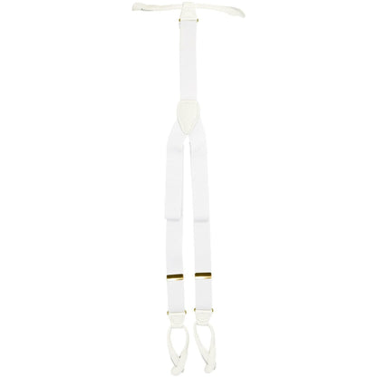 Solid Button End Suspenders with Gold or Silver Hardware in a Box by Vittorio Farina (SUSP_BE_GOLD_WHITE) for Independent Retail Stores by Dubal Brothers